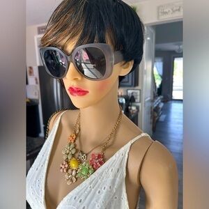 💋NWT black charcoal gunmetal statement oversized round sunglasses 😎 sunshades